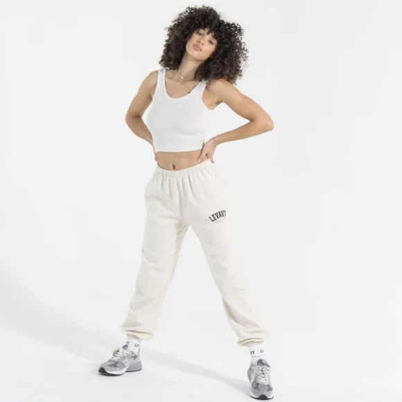 Levavi Varsity Club Made in USA Cotton Sweatpants Medium Bone - Picture 12 of 14